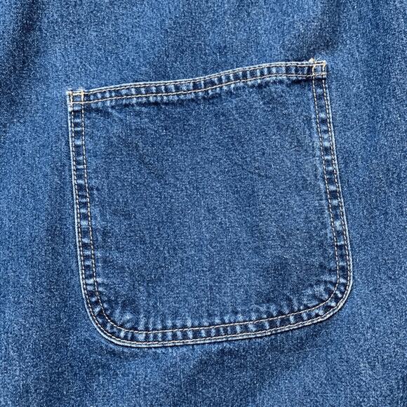 Vintage 90s Denim Jumper Dress Zip Front Autumn Leaf Embroidery Sleeveless Plus - Picture 11 of 12